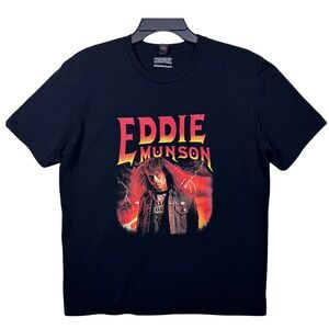 Eddie Munson Stranger Things T Shirt Men Graphic Sci Fi Netflix Large Black Goth